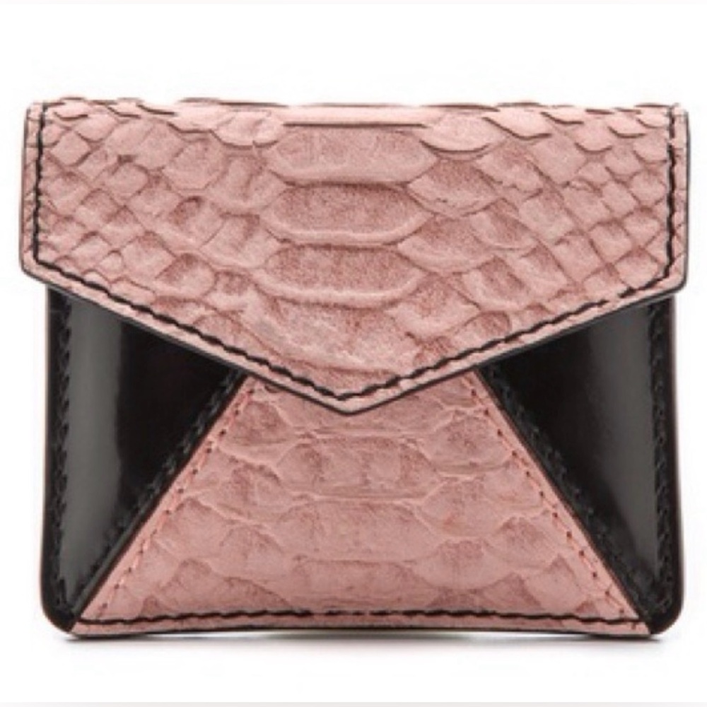 Alice+Olivia black & Blush snakeskin embossed leather coin purse